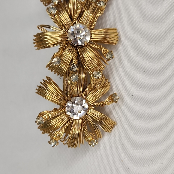 Vintage! Kirks Folly Gold Wired Flower Design w/Rhinestones Hair Barrett